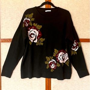 Pepper & Mint Black Background with Roses Leaves Rhinestones - Large